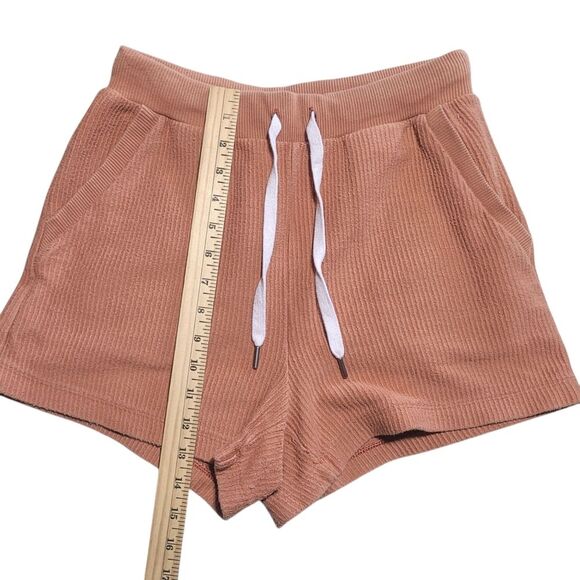 Aerie Women’s Lounge Shorts Rust Orange Ribbed High Waist with Pockets Small - Picture 10 of 11